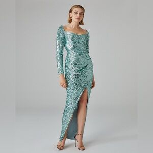 Rasario New Draped Sequined Mint Maxi Dress Size FR 40 US 8 $2,268.00
